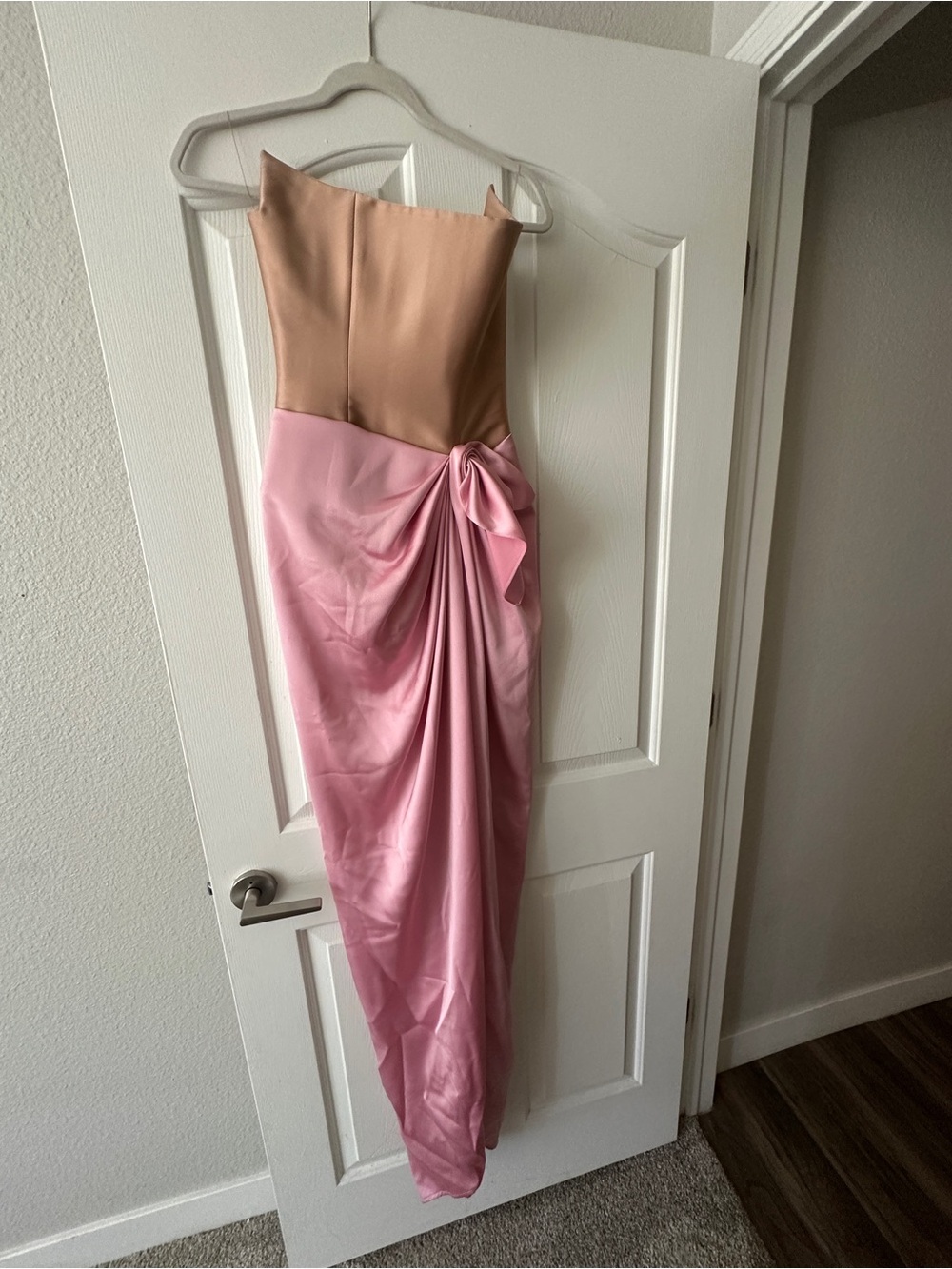 BRAND NEW OZGUR MASUR Couture Strapless Pink and Nude Satin Evening Gown